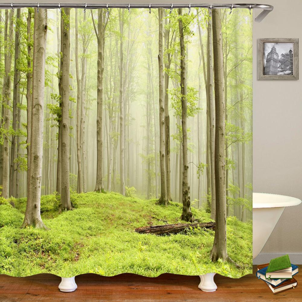 3d Printed Natural Forest Landscape Shower Curtain Waterproof Fabric Waterfall Bathroom Curtains Wall Decoration Large 300x180