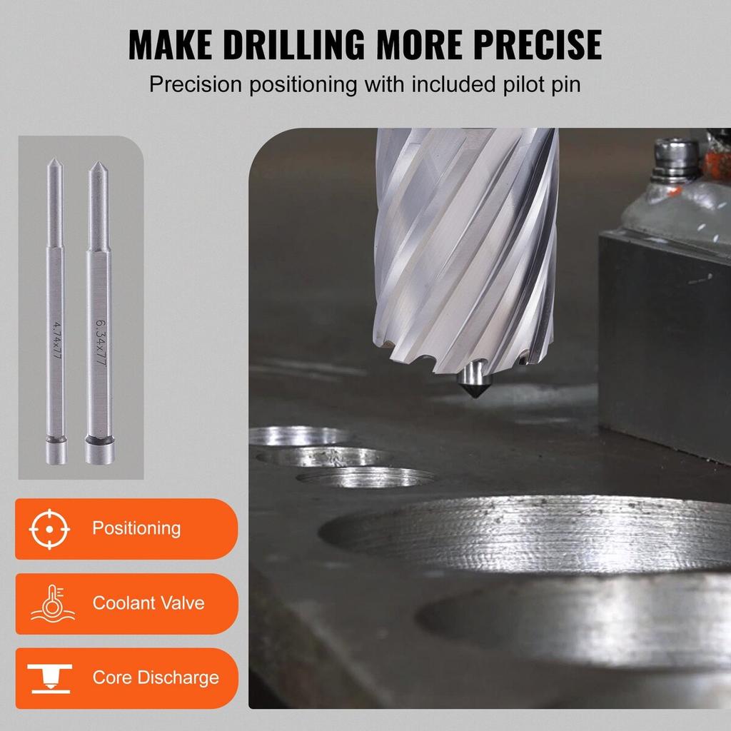 Annular Cutter Set, 13 pcs Weldon Shank Mag Drill Bits, 2" Cutting Depth, 7/16" to 1-1/16" Cutting Diameter, M2AL HSS, with 2 Pilot Pins, Hex Wrench