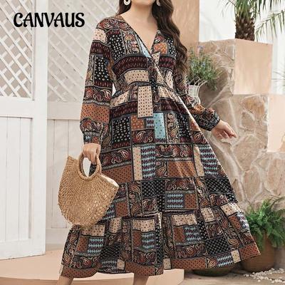 Spring and Autumn Temperament Printing Plus Size Women's Dress Temperament Commuter Colorblocking Fashion Dress
