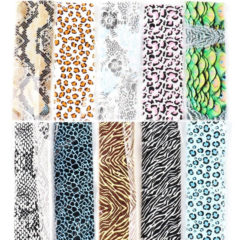 10ks/sada Fólie na nehty Květinová krajka Leopard Mramor Samolepky na nehty Obtisky Starry Sky Paper Nail Art Dekorace