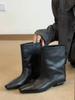 Cowhide Version~ Korean Version of Thin and Versatile Square Head Thick Heel Martin Boots Sleeve Thin Boots Short Boots Women's Chelsea Boots