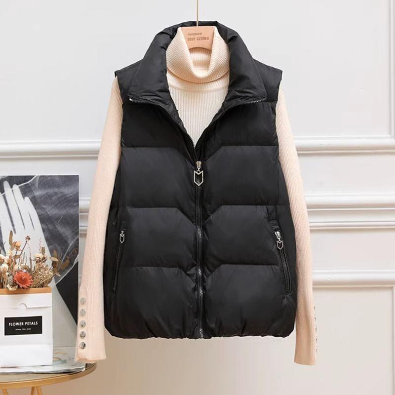 

Женский короткий однотонный повседневный теплый топ, тонкий утепленный жилет, жилет, жилет, жилет XL чёрный