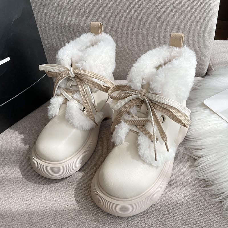 

Thick-soled snow boots women s 2025 new student Martin boots fleece thickened lamb wool warm cute short boots 40 бежевый