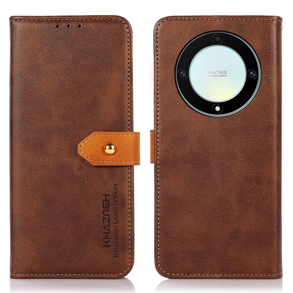 KHAZNEH For Honor X9a 5G/X40 5G/Magic5 Lite 5G Gold Button PU Leather Cowhide Texture Phone Stand Case Wallet Cover
