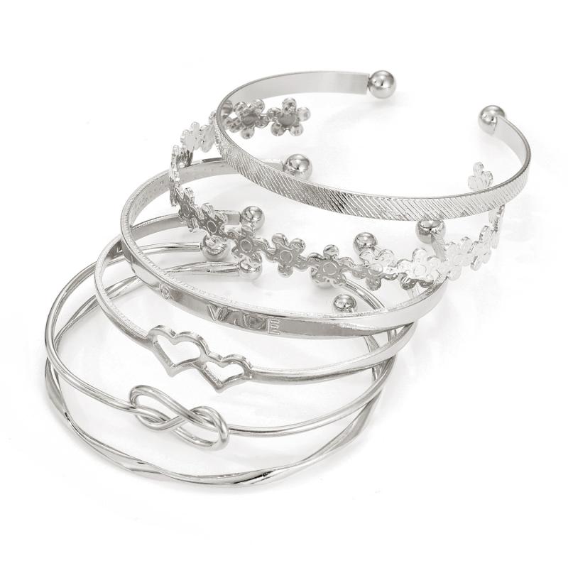 Selling Gold-Plated And Silver Plated Retro Open Layered Bracelet For Women, Fashionable Mix And Match Simple Bracelet