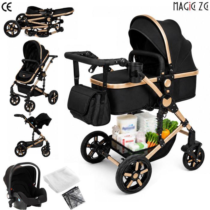 Foldable 3-in-1 stroller, high-view reversible bassinet