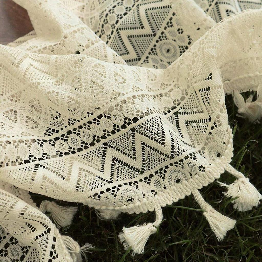 1pc Lace Fabric Tassel Edge Picnic Mat with Wave and Triangle Pattern,Picnic Blanket Suitable for Camping and Family Gatherings