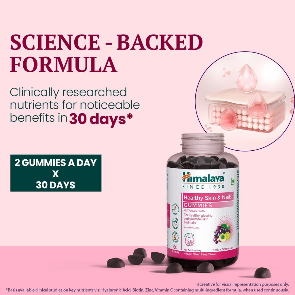 Himalaya Skin & Nail Health Gummies Pack Of 60 | 230g | Vegan Beauty Supplement For Glowing Skin & Strong Nails With 5 Essential Vitamins