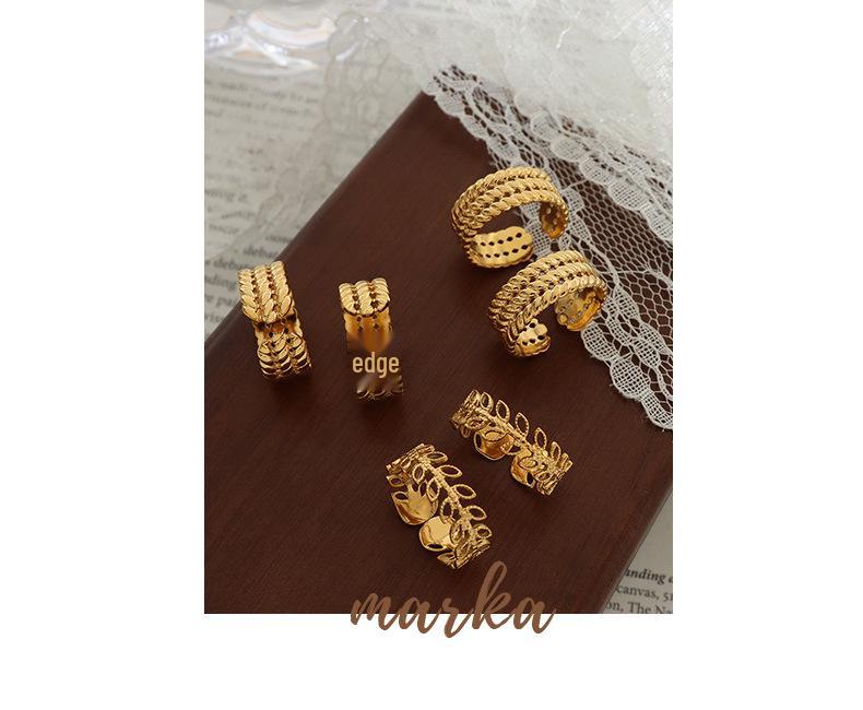 Elegant French-Inspired Geometric Open Ring - Titanium Steel, Gold-Plated