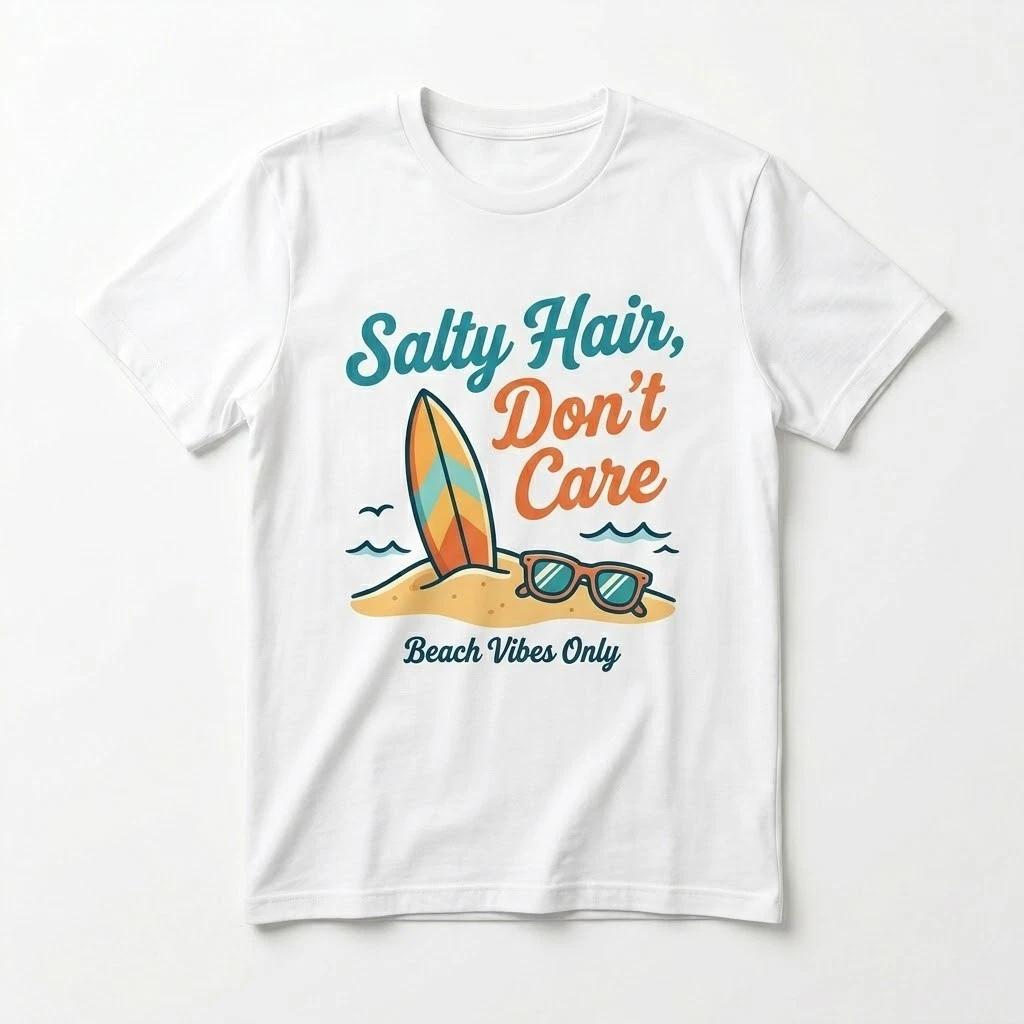 Salty Hair Don t Care T-Shirt - Retro Beach Vibes & Surfing Graphic Tee XXXL