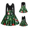Costume Party Dress Long Sleeve Large Hem Slim Waist Tied Patchwork Dress for Christmas