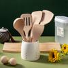 Beech Wood Long Handle Cooking Spatula Set - Unpainted & Unwaxed, Includes Large Porridge & Oil Spoon, Ideal Household Gift