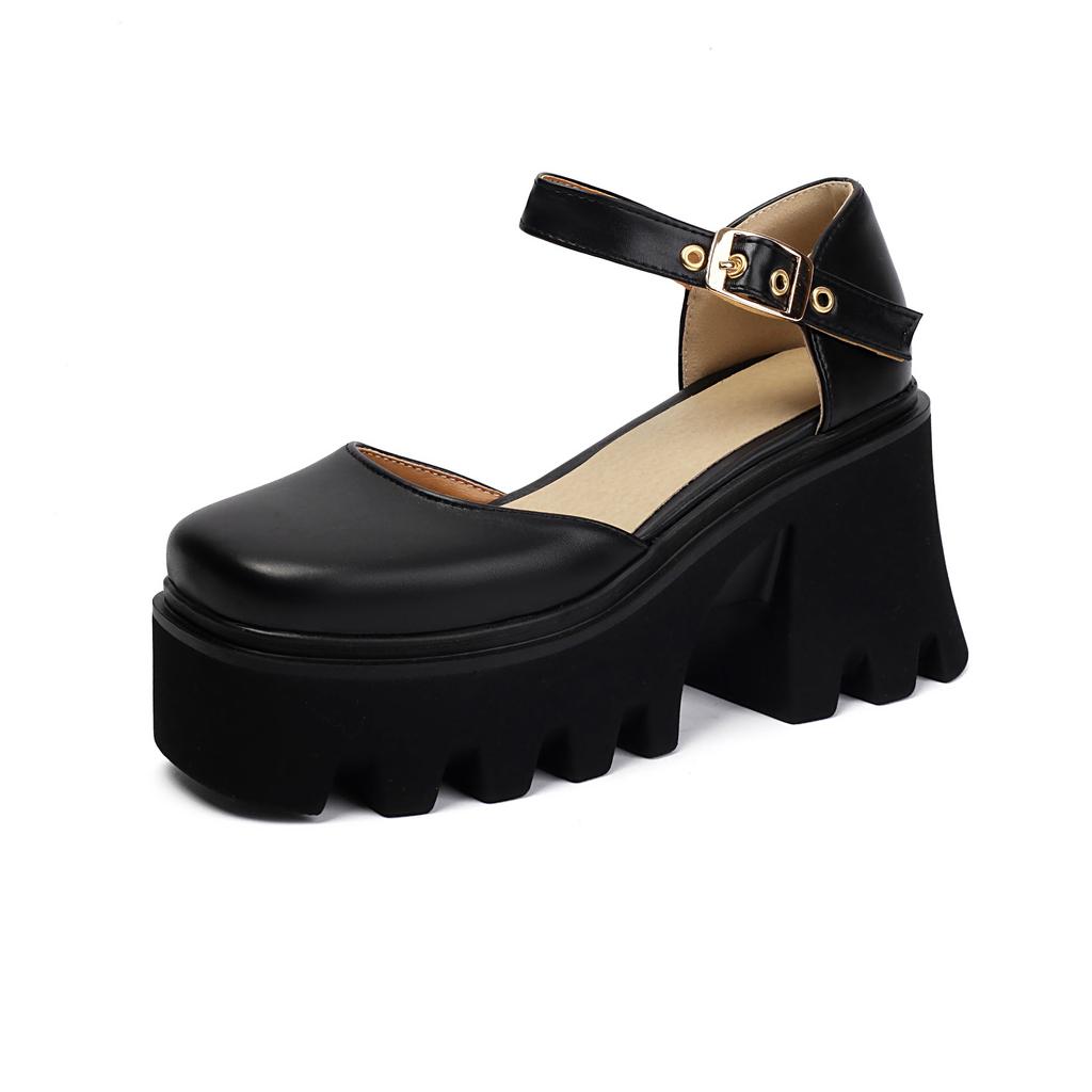 High-heeled Mary Jane  Shoes, New Square-headed Small Men, Increased Height, Small Leather Shoes, Muffin Soles, Thick Heels, Single Shoes, Women