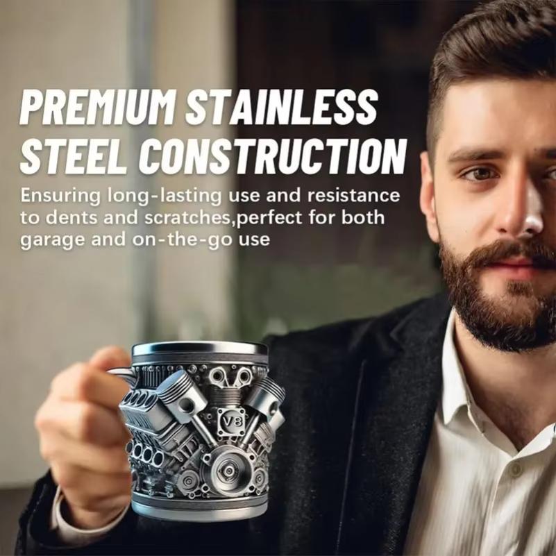 Stainless Steel &ResinCup V8 & V6,Engines Design Mug, Durable & Stylish Rust-Proof Coffee Mug for Car Enthusiasts & Novelty Gift