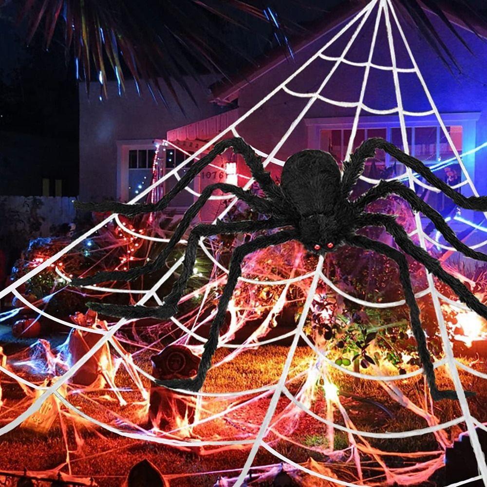 5M/7M Halloween Triangle Spider Web Extra Large Giant Spider Web Scary Lawn Spider Web Indoor