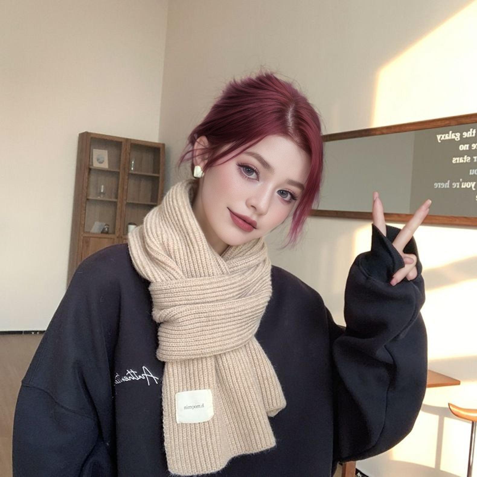 

В язаний вовняний шарф Жіночий зимовий шарф для літніх людей Універсальний корейський варіант, однотонний, теплий, короткий у студентському стилі 165*25