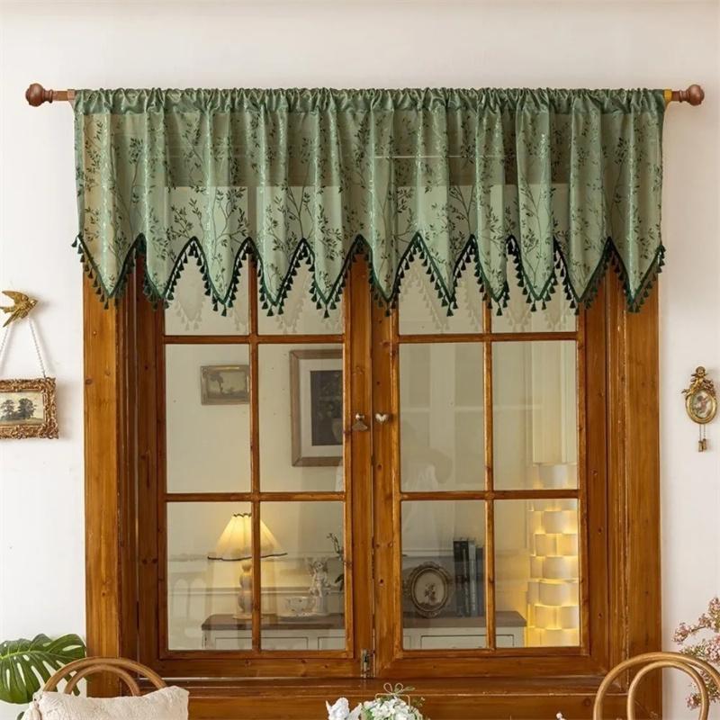 Rustikaler Stil Sommer Kurze Tüll-Fenstervorhänge Sonnenschutz Dreieckiger Rand Fenster-Gardine Durchsichtiger Fransenbesatz Staubdicht Halbvorhänge