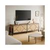 Meuble TV 153x40x50 cm pour TV 65 pouces 4 portes design géométrique grand rangement salon 6 pieds métal bois naturel noir chic
