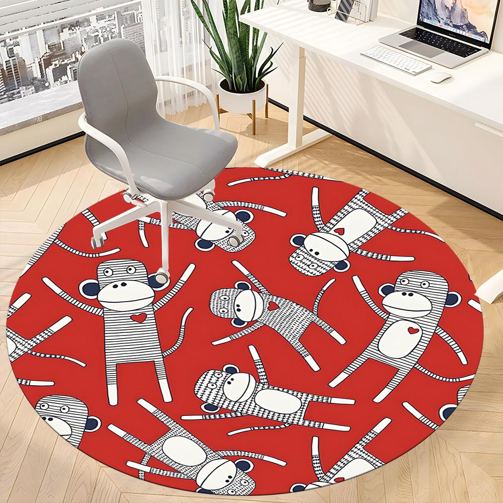 1pc Monkey Red Office Round Area Rug, Indoor Mat Suitable For Office, Under Office Chairs Bedroom Living Room Home Decor, Room Deco