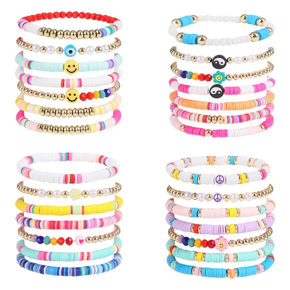 European and American hot-selling color bracelets English letter-friendly jewelry Bohemian soft pottery 11 sets Qixi Festival