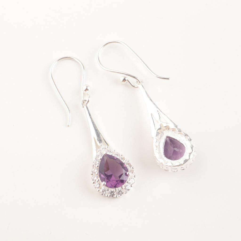 Natürlicher Amethyst Edelstein 925 Sterlingsilber Zirkonia Hochzeitsohrringe 1,86" Für Sie CZE-7-6
