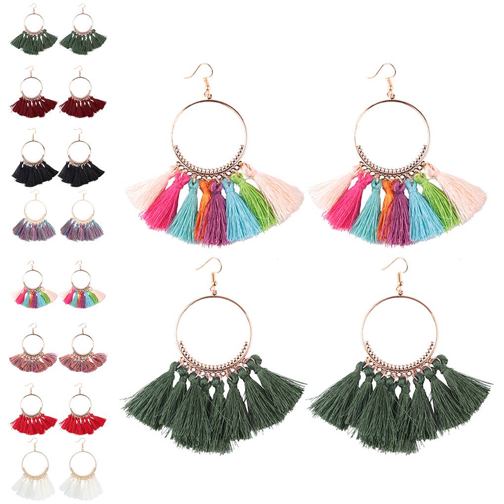 Fashion Women Bohemian Dangle Long Tassel Thread Drop Ear Earrings Stud Jewelry