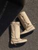European Station 2025 Autumn New Leather Tassel Strap Tall Western Boots Flat Bottom Foldable Pile Boots Women
