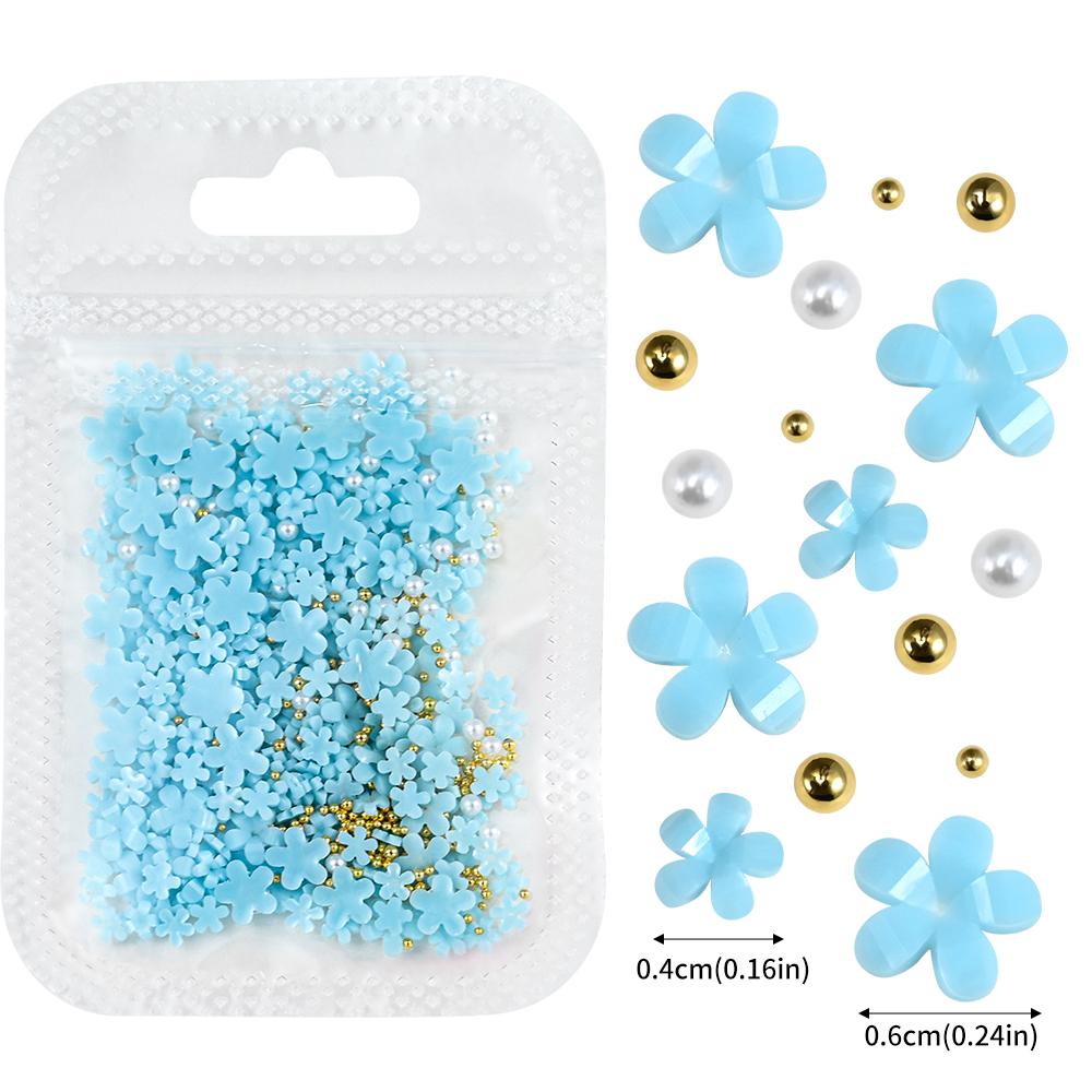 3D White Acrylic Flower Nail Art Decorations Mix Gold/Peal Beads 5G/Bag Resin Blossom Flower Nail Charms  4/6Mm Nail Accessories