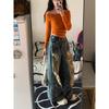 Unisex Korean Retro Wide-Leg Ripped Jeans for Kids - 2025 Autumn Collection