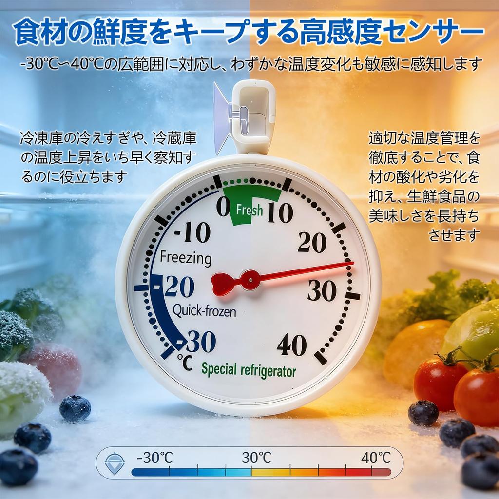 Refrigerator Thermometer, Set of 2, for Refrigerators and Freezers, Analog Temperature Control -30℃-40℃, Food Freshness Preservation, Easy