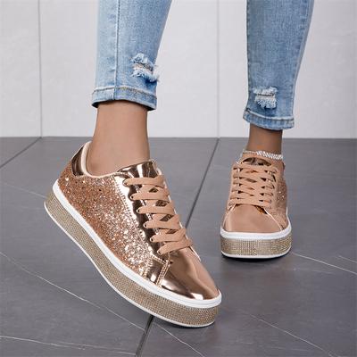 Pailletten Rosa Leder Tenis Glitzer Slip-on Lässiger Sneaker Damen 2024 Frühling Herbst Komfort Schnürung Flach Gold Zapatillas De Mujer
