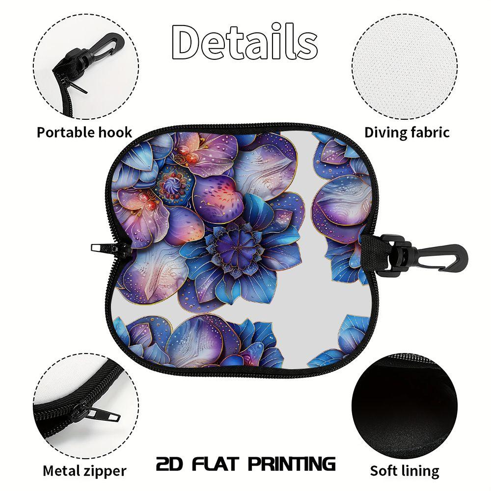2D-Floral Print Protective Eyewear Case, Sunglasses Case for Women, Decorative Blue Purple Flower Pattern Storage Pouch, Portable Travel Eyeglasses Ho