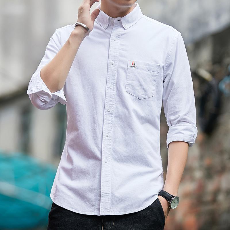 

Хлопковая мужская рубашка с длинным рукавом, весенняя ткань Оксфорд, однотонная, облегающая, повседневная, деловая, хлопковая рубашка для мужчин 4XL