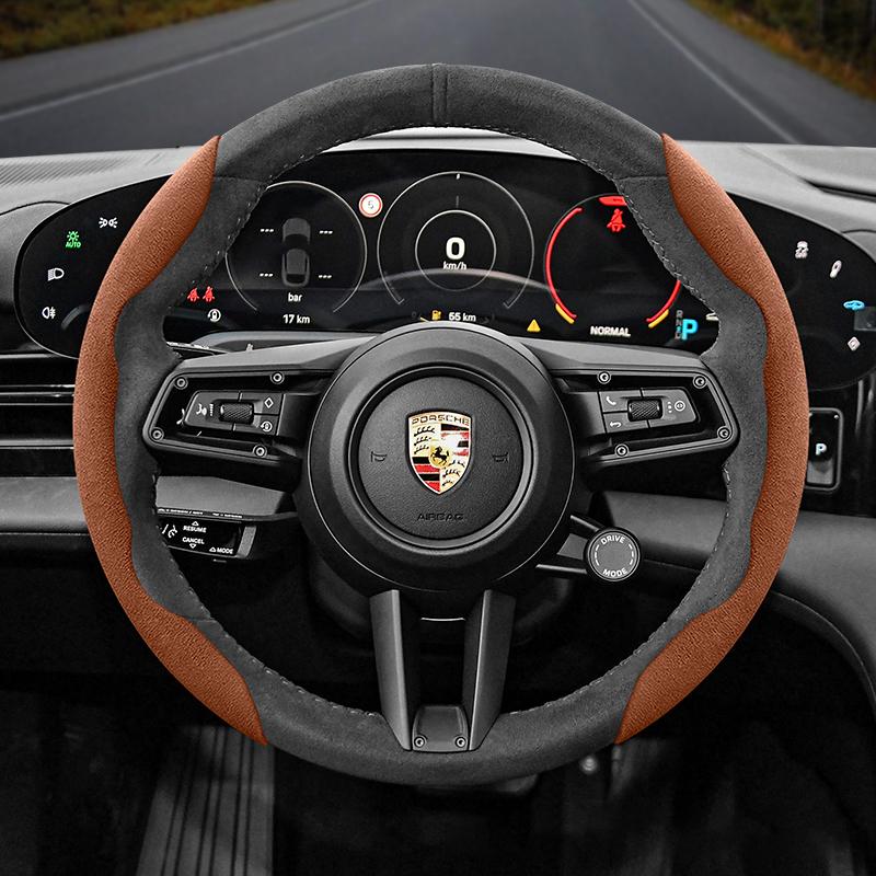 

Suitable for Porsche Anti-Slip Buckle Segmented Suede Steering Wheel Cover Suitable for Casenne 996 Macan 957 Volante Boxster 986 718 Alcantara Turbo