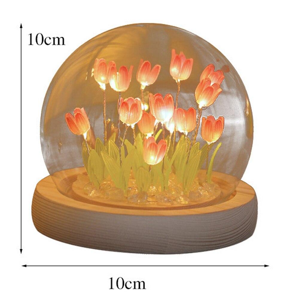 Luz Nocturna de Flor de Tulipán Artificial Hecha a Mano DIY Lámpara de Noche LED Decoración para Dormitorio Regalos de Navidad Cumpleaños Lámpara de Mesa