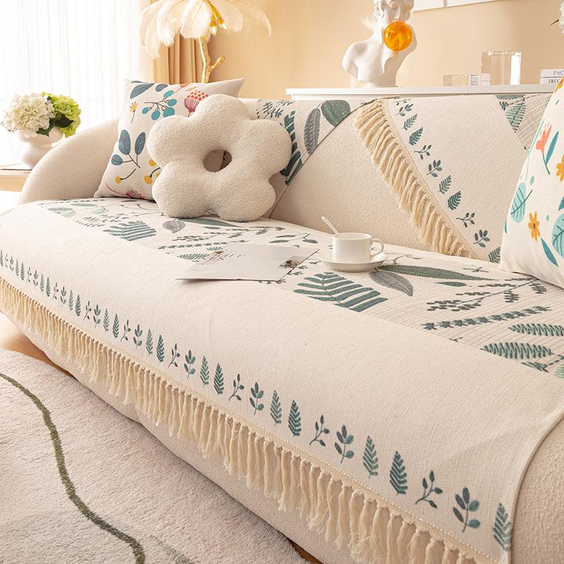 Cotton And Linen Sofa Cushion, Universal Non-Slip Seat Cushion For All Seasons, Old Coarse Cloth, Ethnic Style Fringed Sofa Cover Cover Cloth