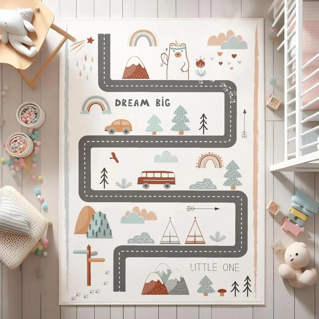 Zvířecí Město Auto Silnice Dětský Koberec Vzdělávací Dopravní Hrací Podložka Barevný Kreslený Potisk Koberec pro Dětský Pokoj Hernu