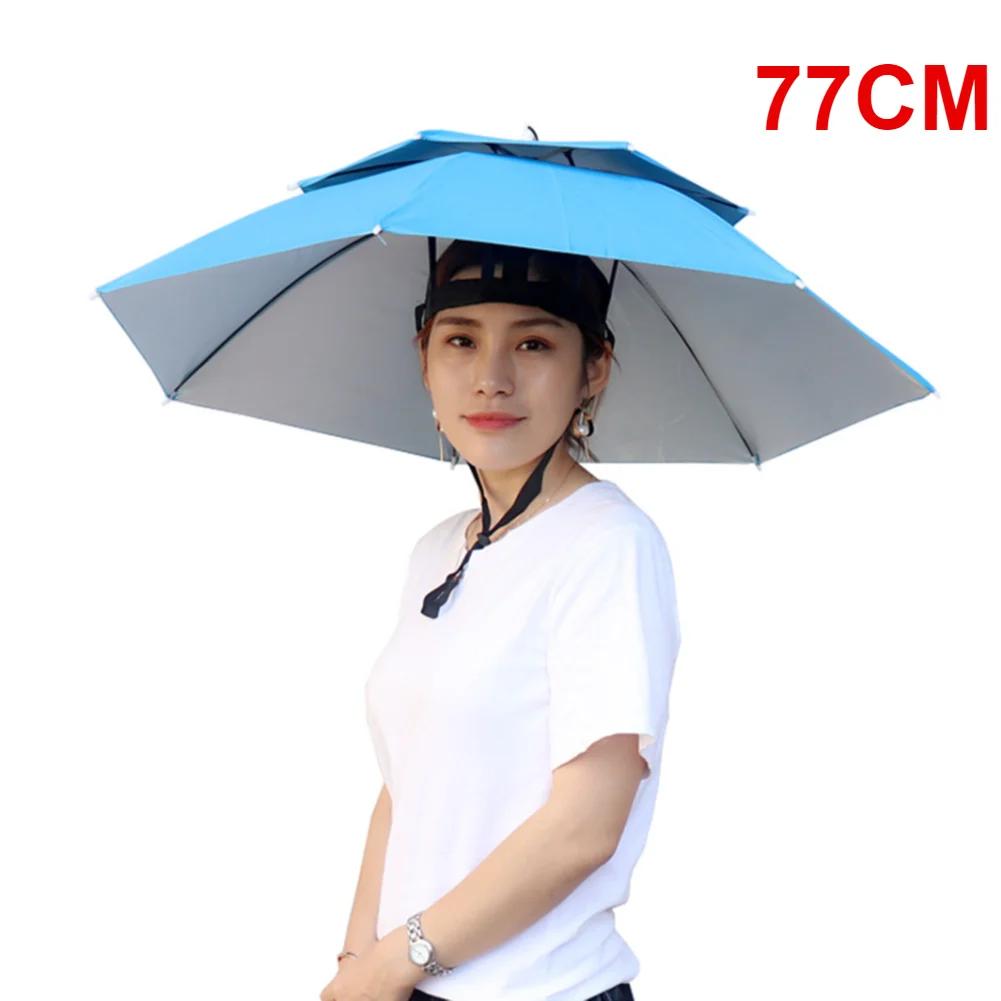 55/65/69/77/95cm Outdoor Fishing Caps Rain Umbrella Hat Foldable Fishing Sunshade Headwear Cap Waterproof Camping Beach Sun Hat
