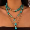 SHIXIN Set da 3 Pezzi Collana con Ciondolo Pietra Blu Vintage per Donna Catena di Perline Bohémien Choker Gioielli Quotidiani Accessori Y2K Collare