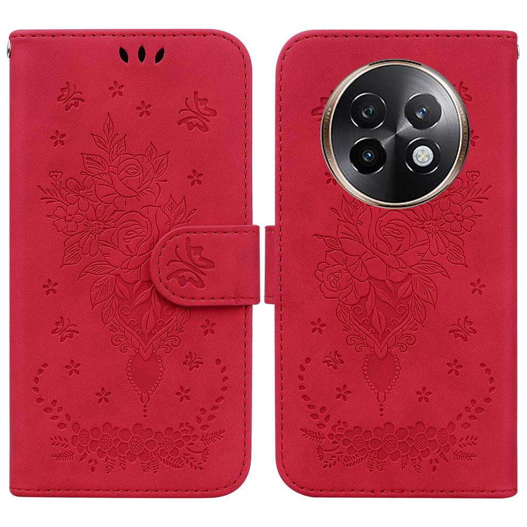 For Realme 13+ 5G Case PU Leather Wallet Phone Cover Butterfly Flower Imprint