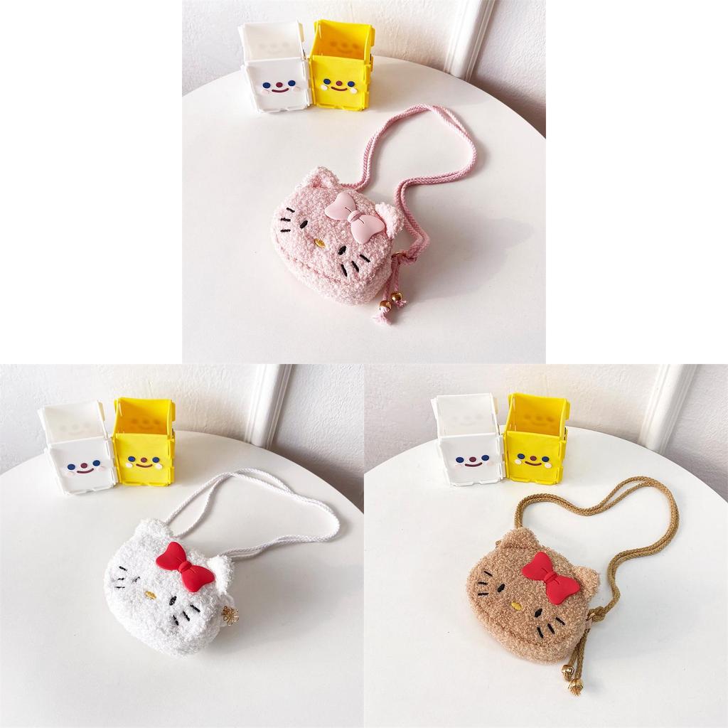 Hello Kitty Cartoon Plush Mini Crossbody Bag For Kids With Zipper Closure