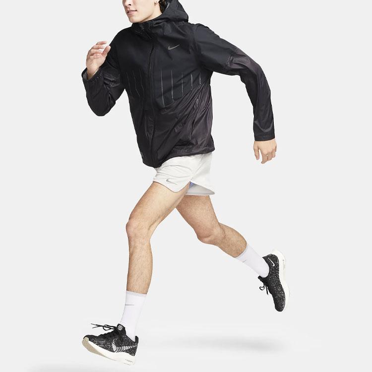 Nike Running Division Aerogami Logo Reflective Design Spliced Hooded Casual Jacket Men Jacket Black FD0410-010