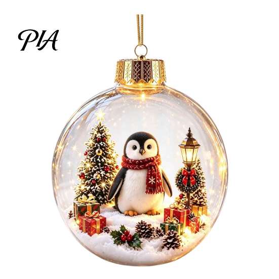 Acrylic Holiday Hanging Charms Glowing Christmas Story Ornament, Light-Up Ball Decor with Warm LED Light, Ornaments Mini Scene 3D Pendant