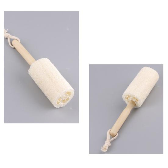 Wooden Handle Cup Brush Natural Loofah Bristles Long Thin Handle Bottles Glassware Scrubber with Lanyard Design