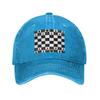 Chess Board Black and White Grid Checkered Washed Denim Cap Casual Baseball Caps Adjustable Hat Summer Unisex Baseball Hats
