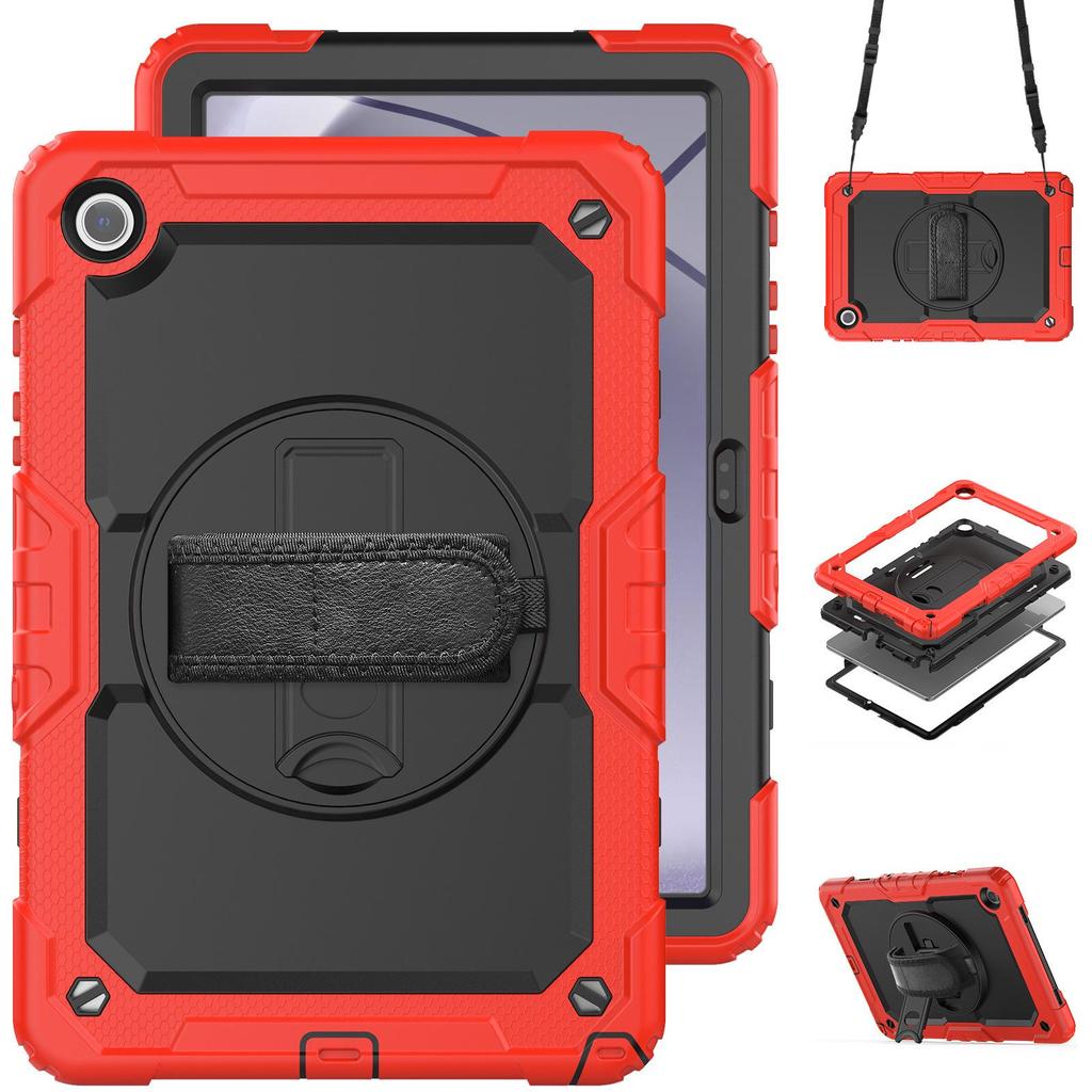 Contrast Color Rotating Stand Case with Strap for Samsung Tab A9 Plus X115