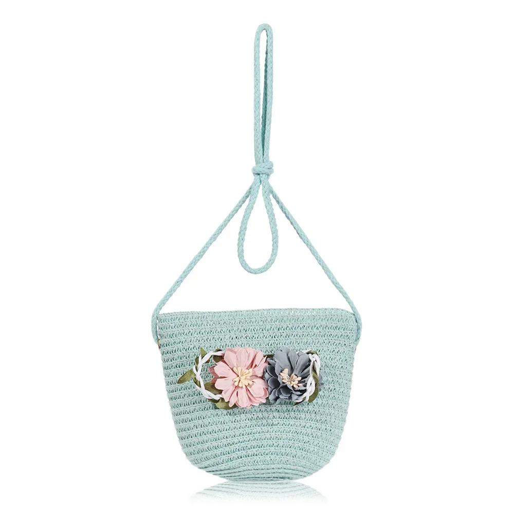 New Summer Kids Flower Caps Bag Girl Sandy Beach Hat Baby Coin Cute Weave Straw Purse Children's Messenger Backpack