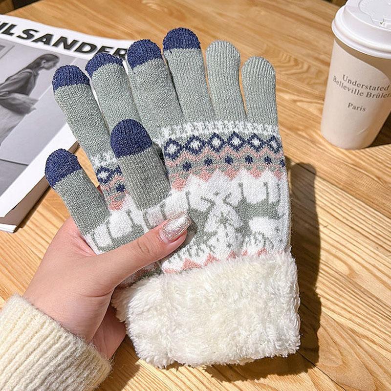 Handschuhe Winter Damen Niedlich Plus Samt Touchscreen Punkte Um Warm Zu Halten Winter Studenten Kältebeständige Reiten Plüsch Handschuhe