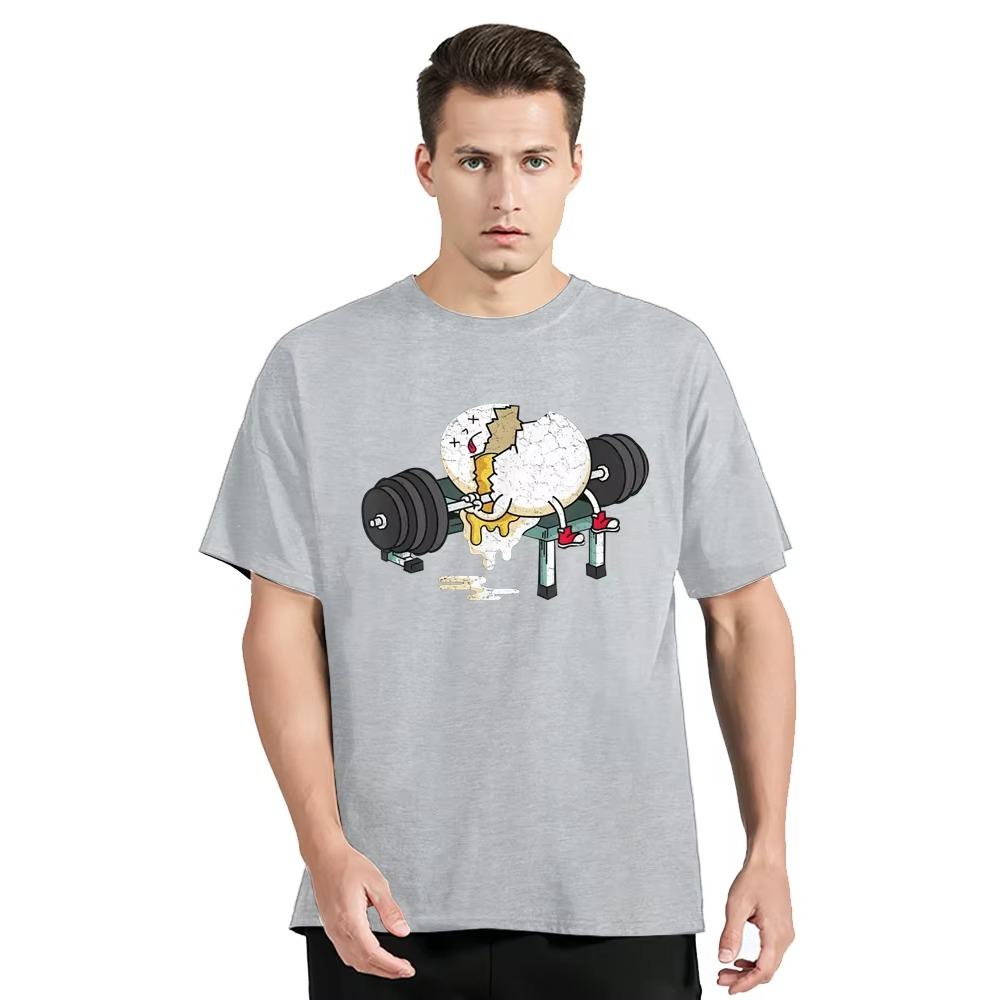 Funny Egg Fitness Gym Weight Lifting Printing T-shirt Summer Casual Tops Cotton T Shirt Men's Clothing Oversized Tshirt