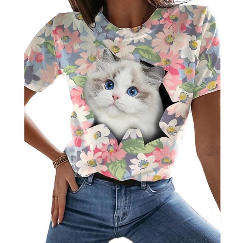 Fashionable 3D T-shirt for Women with Short Sleeves Casual and Comfortable Top T-shirts